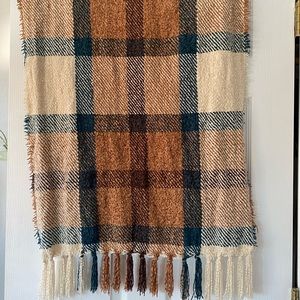 Blue and rust fringe fall scarf